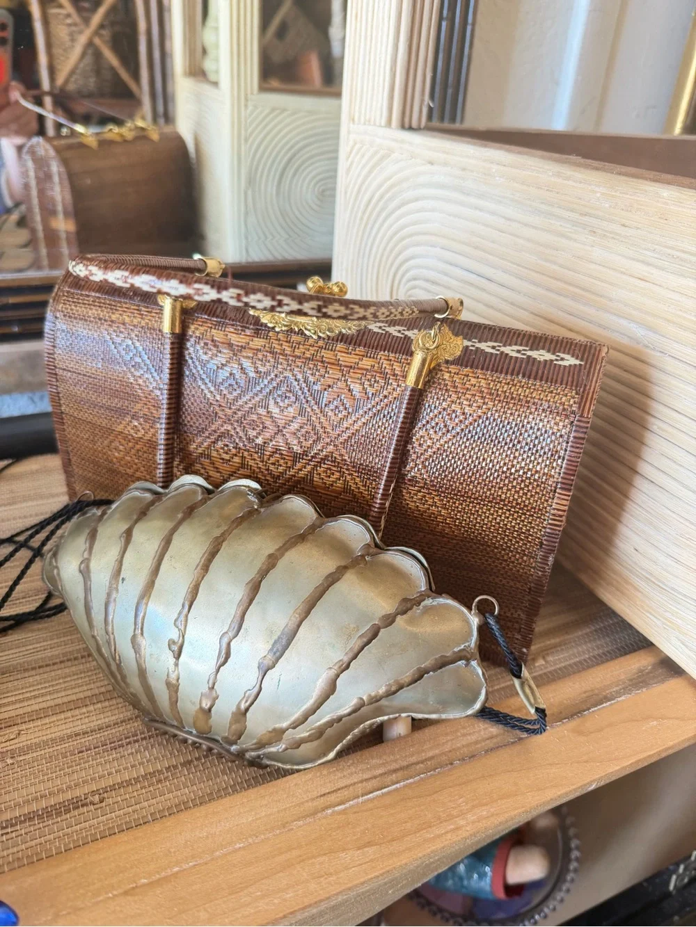 Palm Beach Clam Shell Hard-Case Minaudière Evening Bag Purse